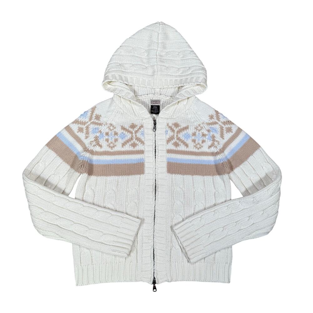 Vintage Y2K Arizona Jean Co Cable Knit Hoodie Sweater Fair Isle Zip Up Women’s S